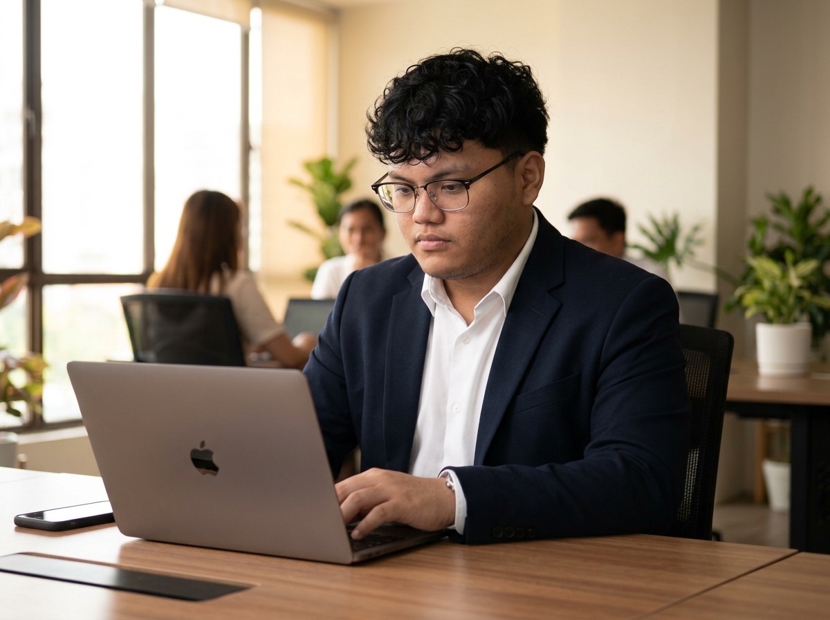 Working at laptop